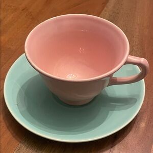 Pink and Mint Teacup and Saucer Set